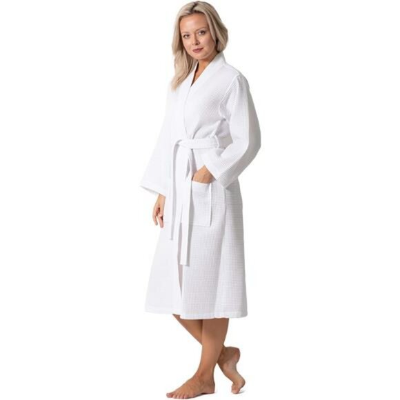 Waffle knit kimono bath robe for women lightweight soft quick dry spa cover - Picture 2 of 8